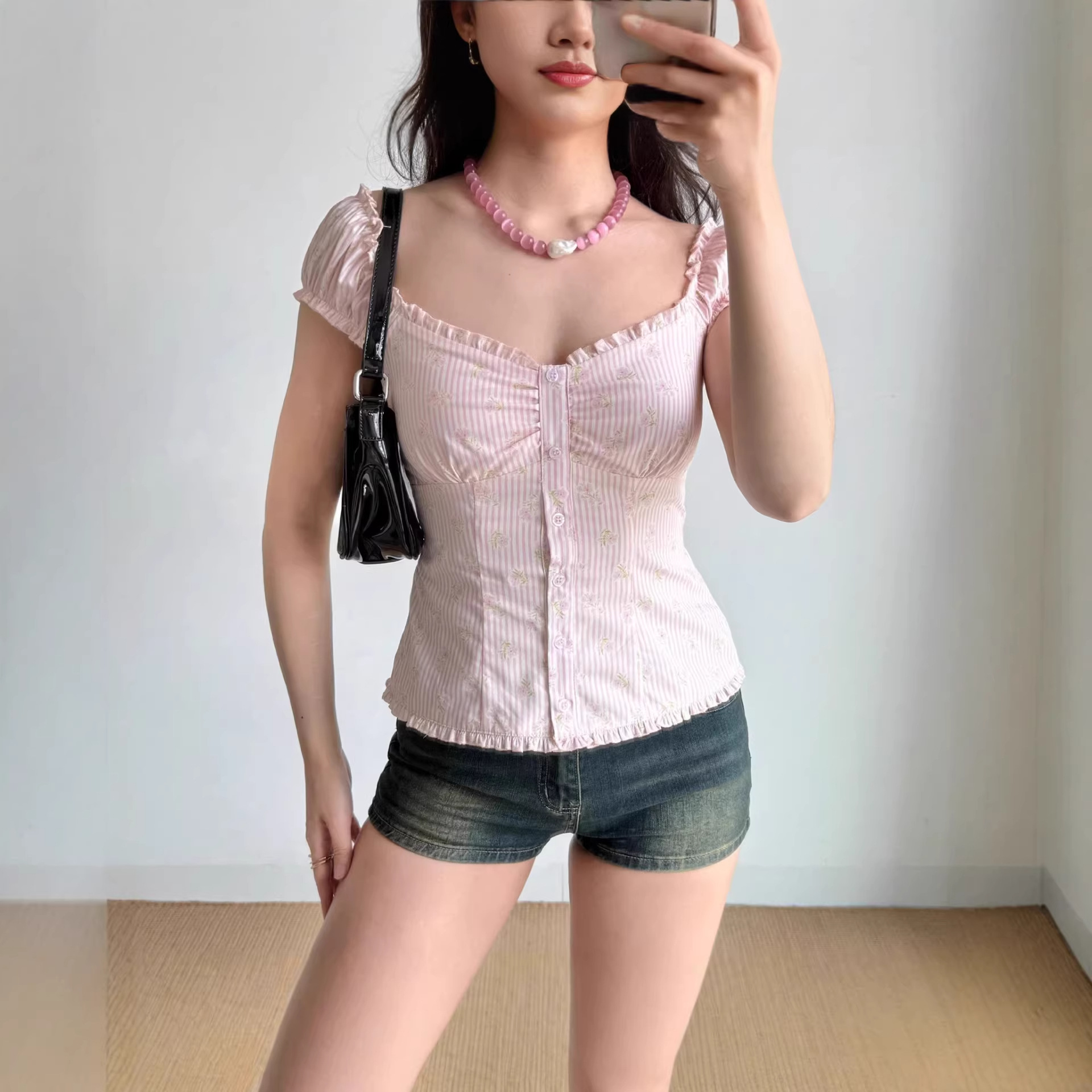Puff-sleeve Shirt French-style Versatile And Slim-fit