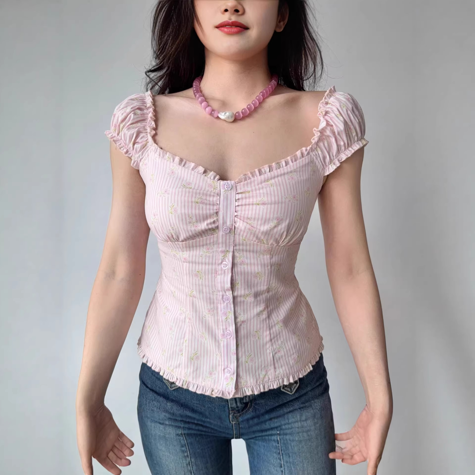Puff-sleeve Shirt French-style Versatile And Slim-fit