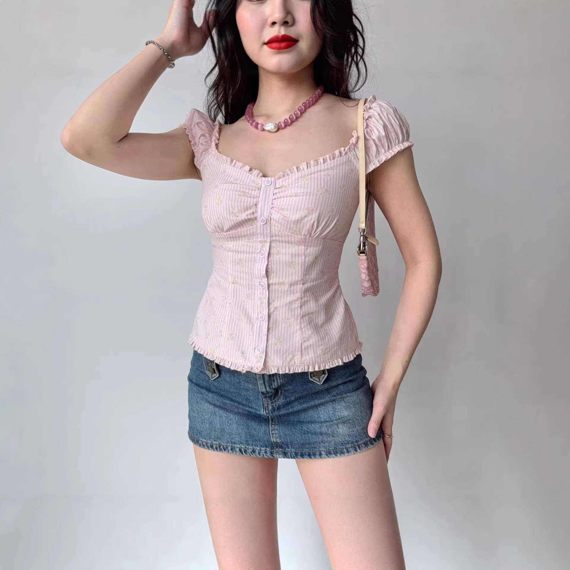 Puff-sleeve Shirt French-style Versatile And Slim-fit