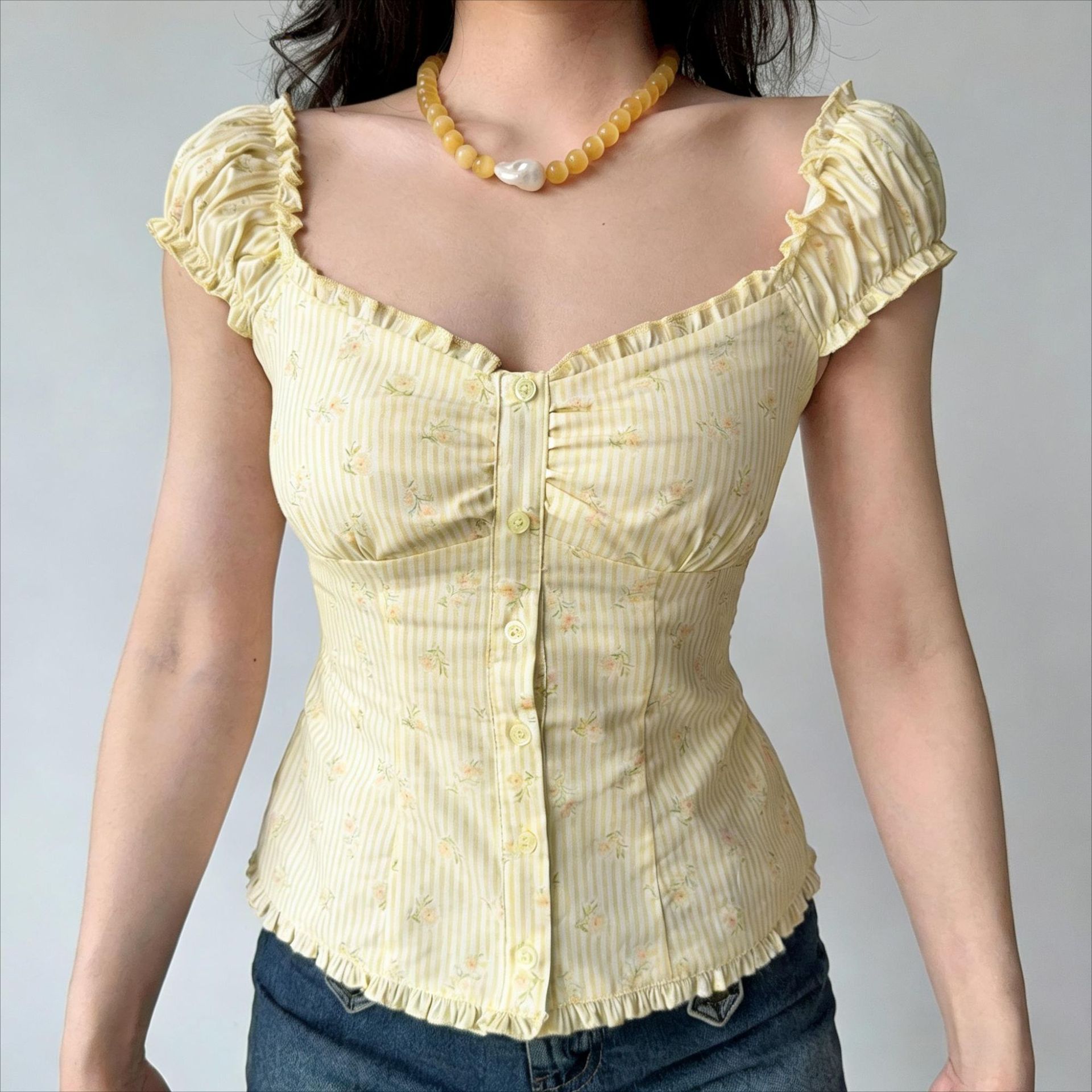 Puff-sleeve Shirt French-style Versatile And Slim-fit