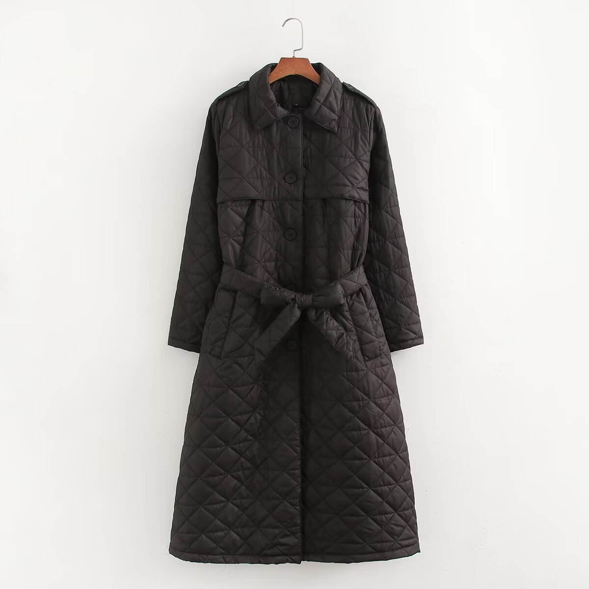 Quilted Embroidered Long Trench Coat Cotton-padded Jacket
