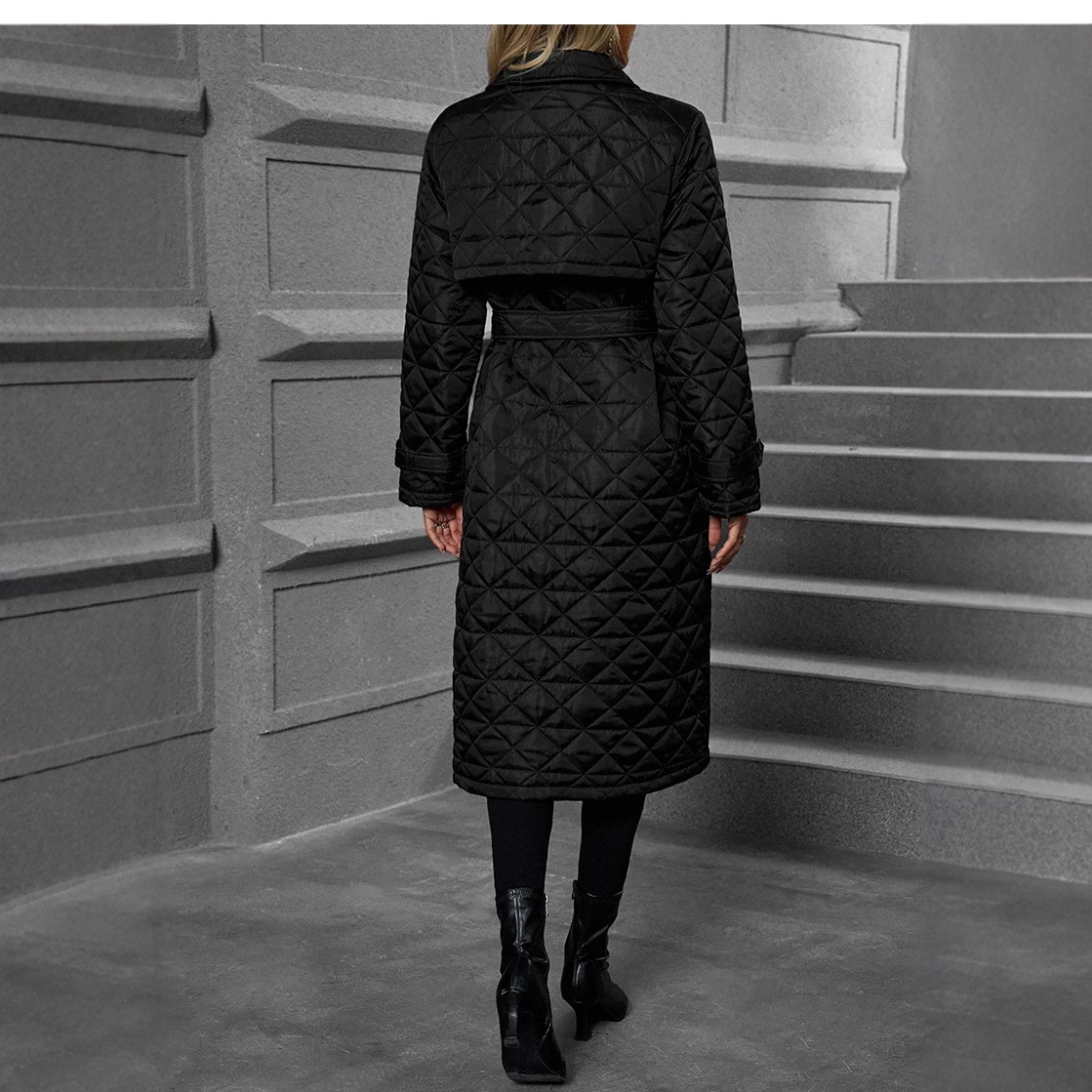 Quilted Embroidered Long Trench Coat Cotton-padded Jacket