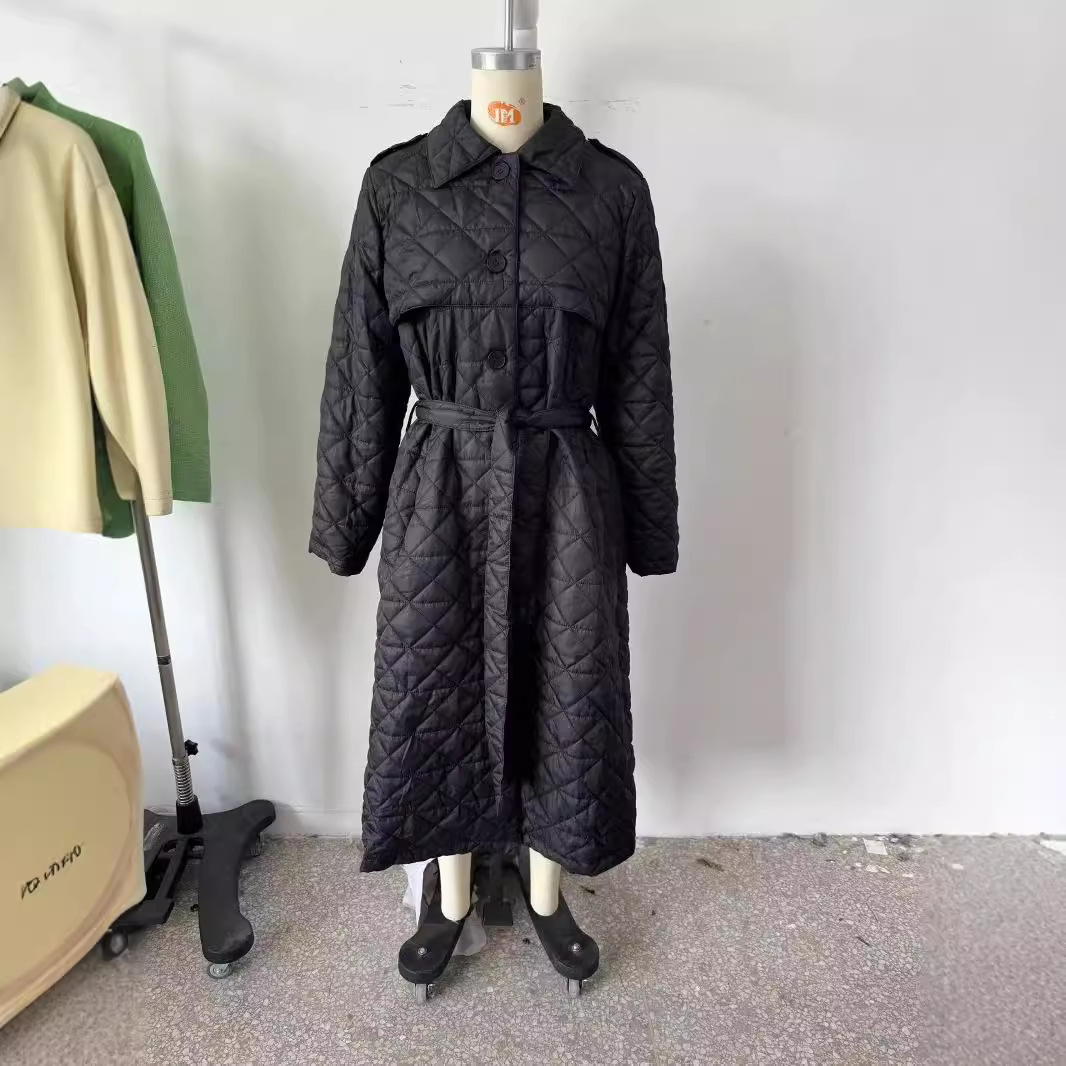 Quilted Embroidered Long Trench Coat Cotton-padded Jacket