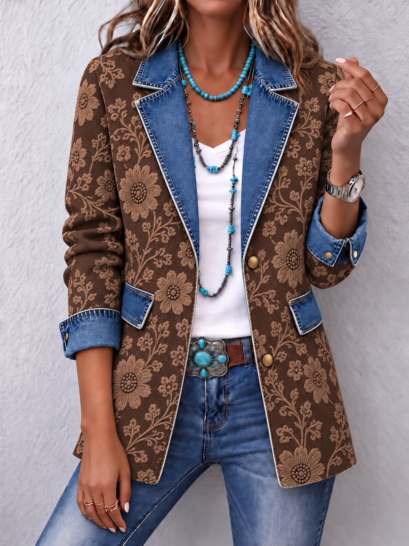 Retro Casual Lapel Long-sleeve Pocket Elegant Commuter Cardigan Top