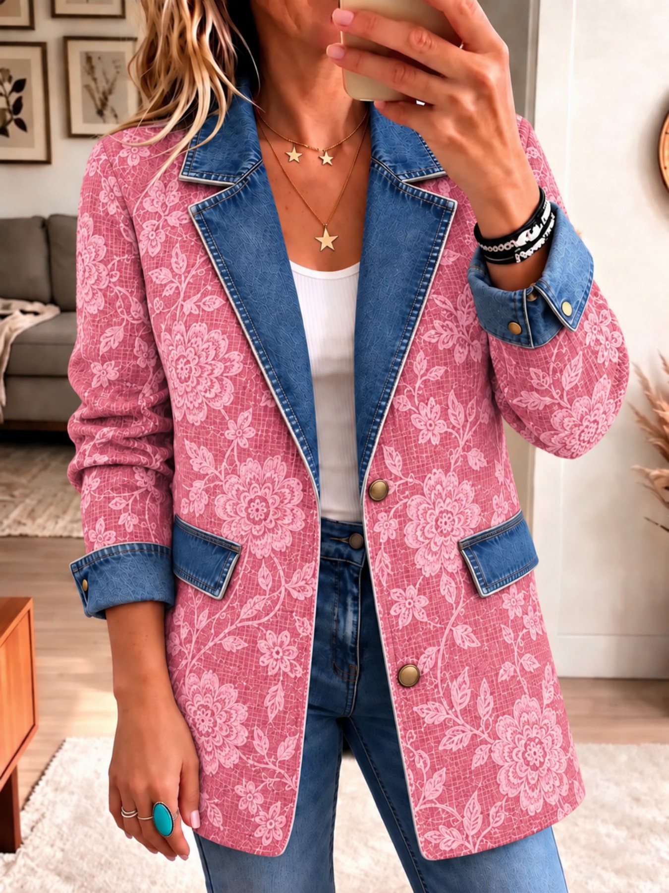 Retro Casual Lapel Long-sleeve Pocket Elegant Commuter Cardigan Top