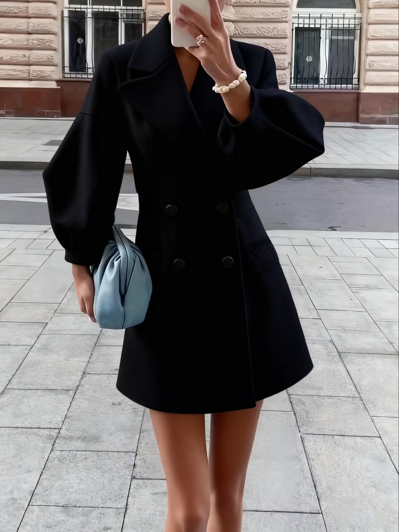 Retro Court-style Wool Coat With Puff Sleeves And A Large Lapel