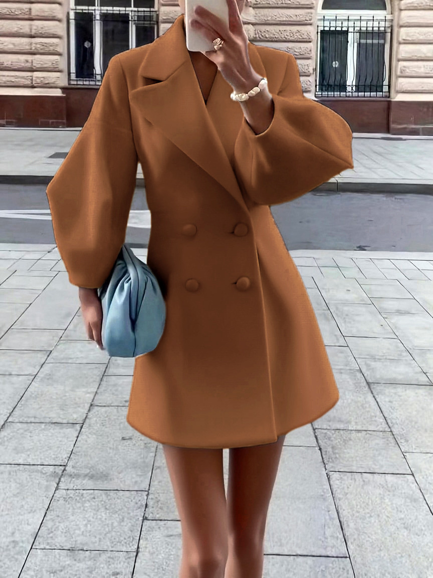 Retro Court-style Wool Coat With Puff Sleeves And A Large Lapel