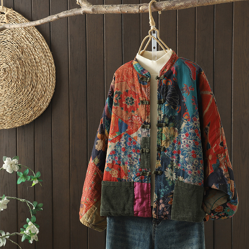 Retro Printed Coat Autumn And Winter Artistic Cotton Cardigan