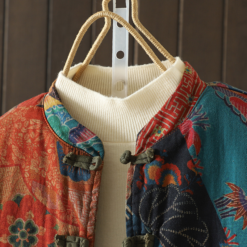 Retro Printed Coat Autumn And Winter Artistic Cotton Cardigan