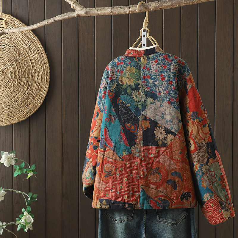 Retro Printed Coat Autumn And Winter Artistic Cotton Cardigan