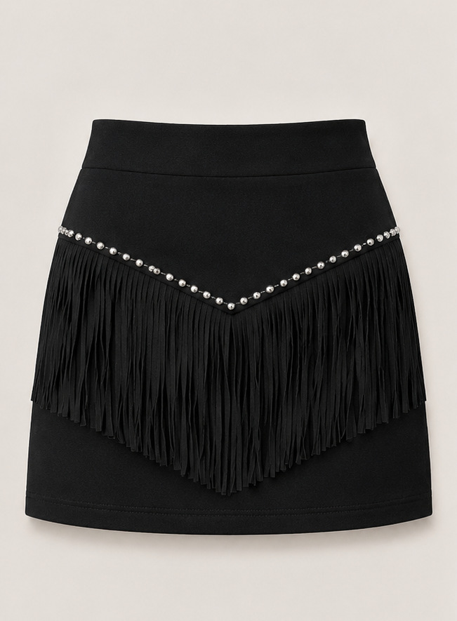 Retro Tassel-studded Faux Suede A-line Mini Skirt