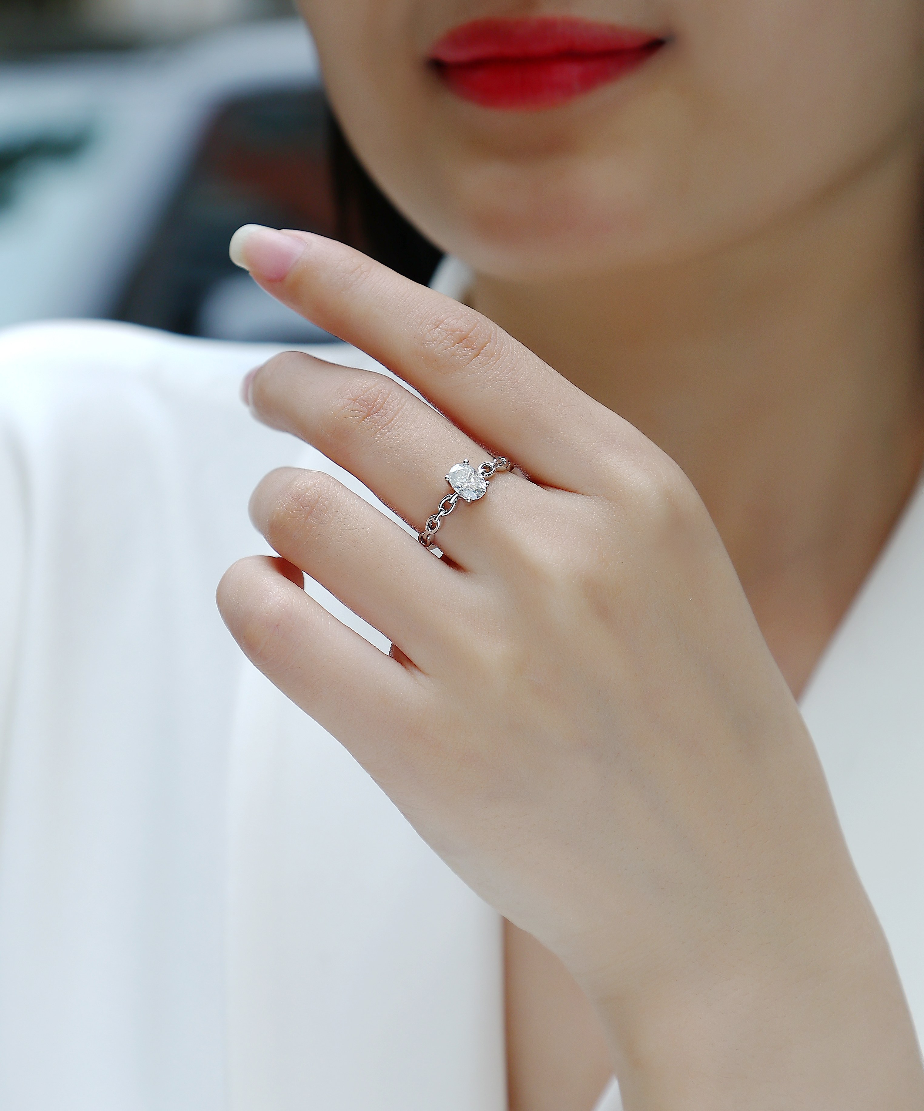 Rose - Set With Top-quality Moissanite, Silver And Platinum-plated Diamond Wedding Ring.