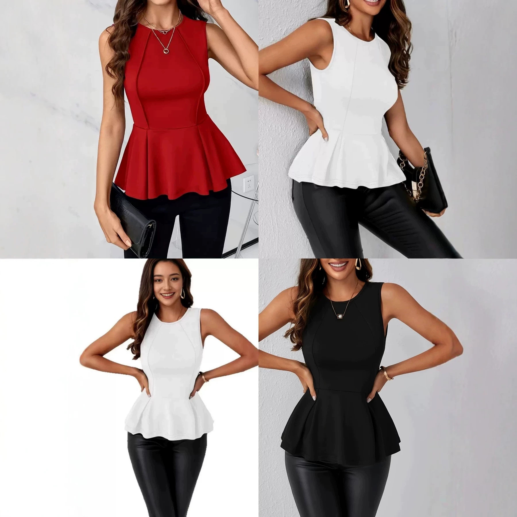 Round-neck Sleeveless Slim-fit Tank Top With A Wave-patterned Skirt Top