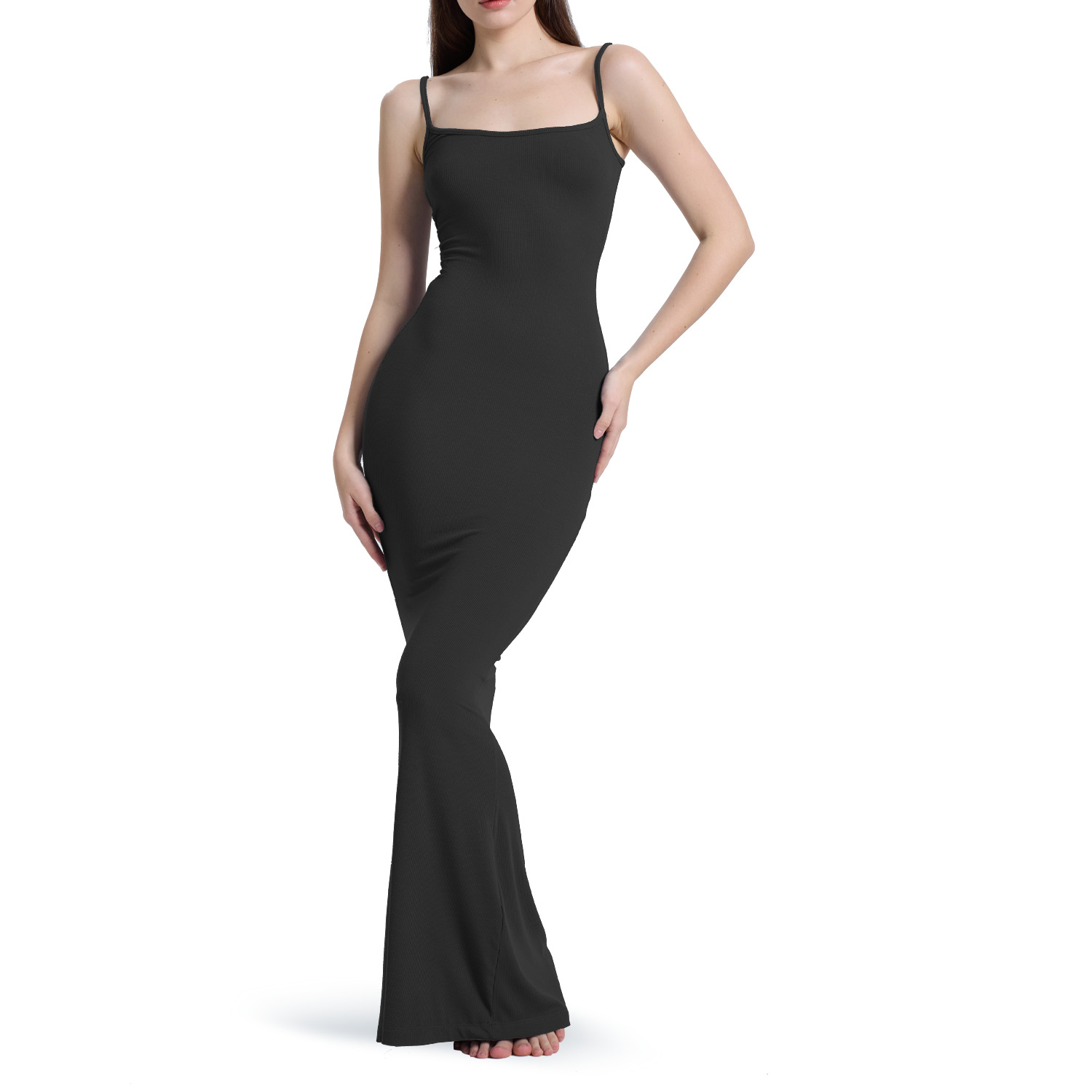 مثير عارضة Bodycon ألف خط زلة اللباس أكمام تنورة ماكسي