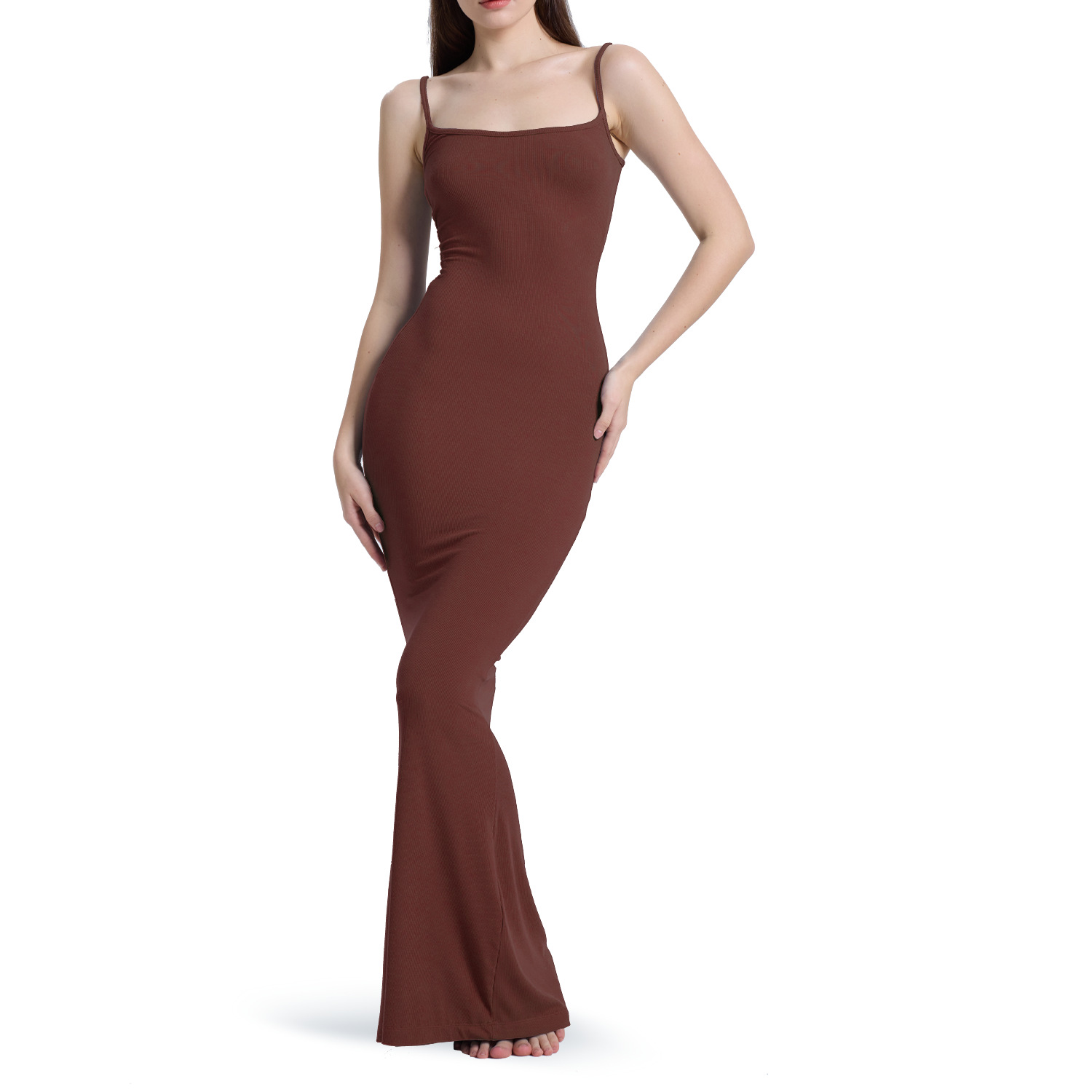 مثير عارضة Bodycon ألف خط زلة اللباس أكمام تنورة ماكسي
