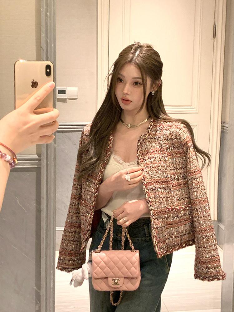 Shimmering Yarn-knit Wool Short Coat