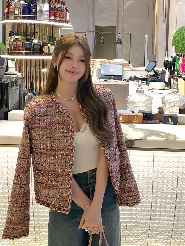 Shimmering Yarn-knit Wool Short Coat