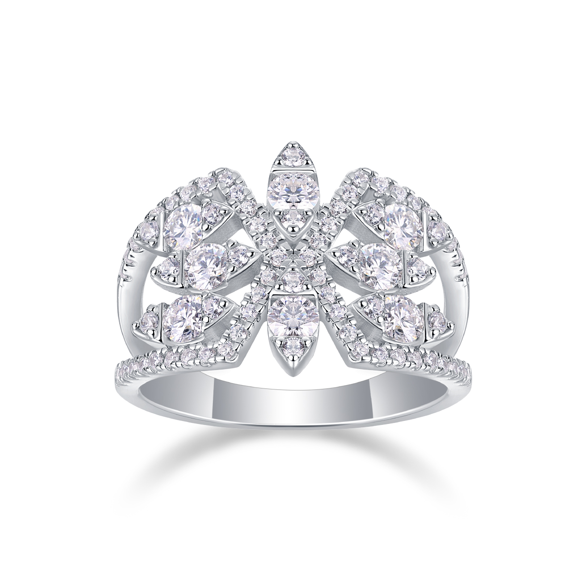 Silent Flower - A Wedding Ring Set With Top-quality Moissanite Silver And Platinum-plated