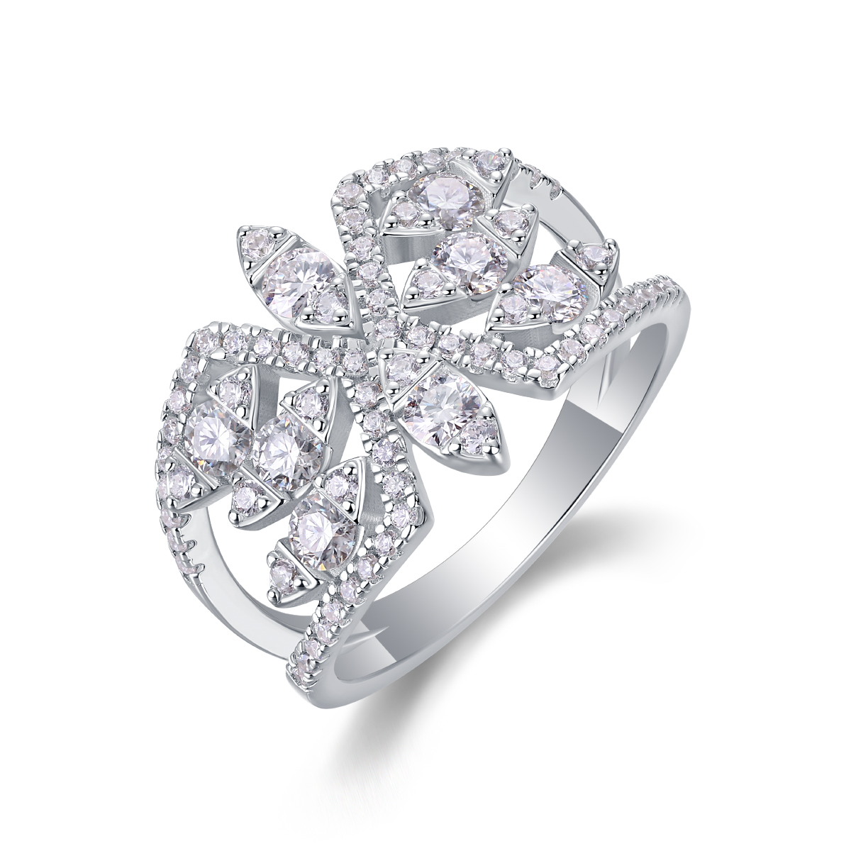 Silent Flower - A Wedding Ring Set With Top-quality Moissanite Silver And Platinum-plated