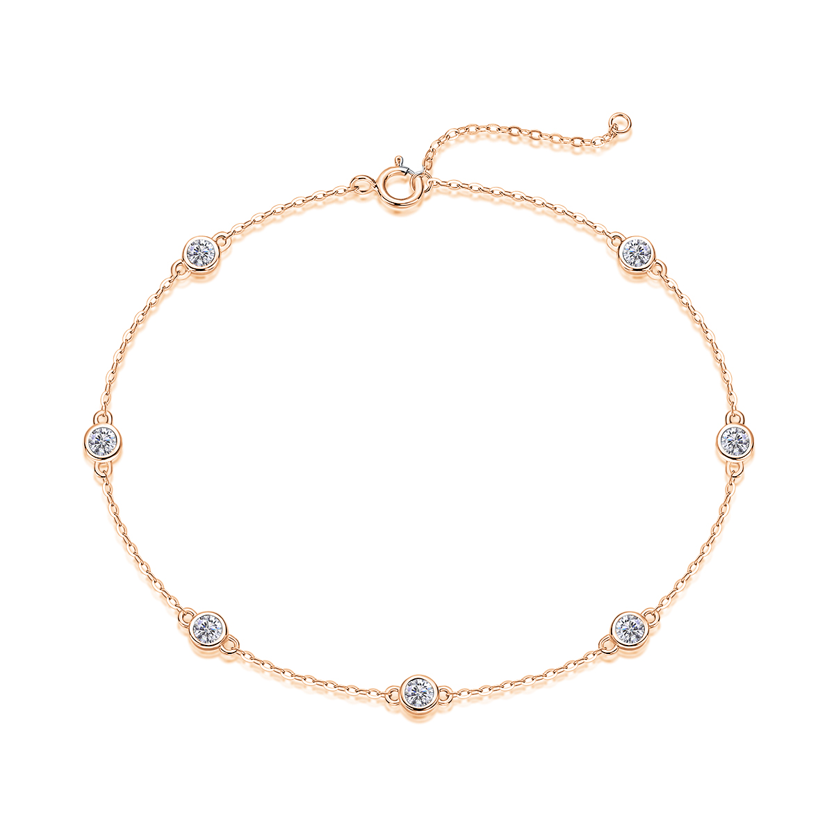 Silver 1.4g Moissanite Bracelet, 7pcs 3mm D VVS1 GRA Certified, 16&5cm Adjustable