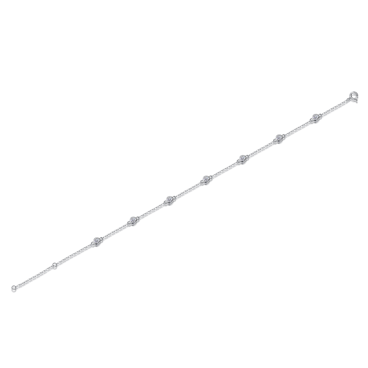 Silver 1.4g Moissanite Bracelet, 7pcs 3mm D VVS1 GRA Certified, 16&5cm Adjustable