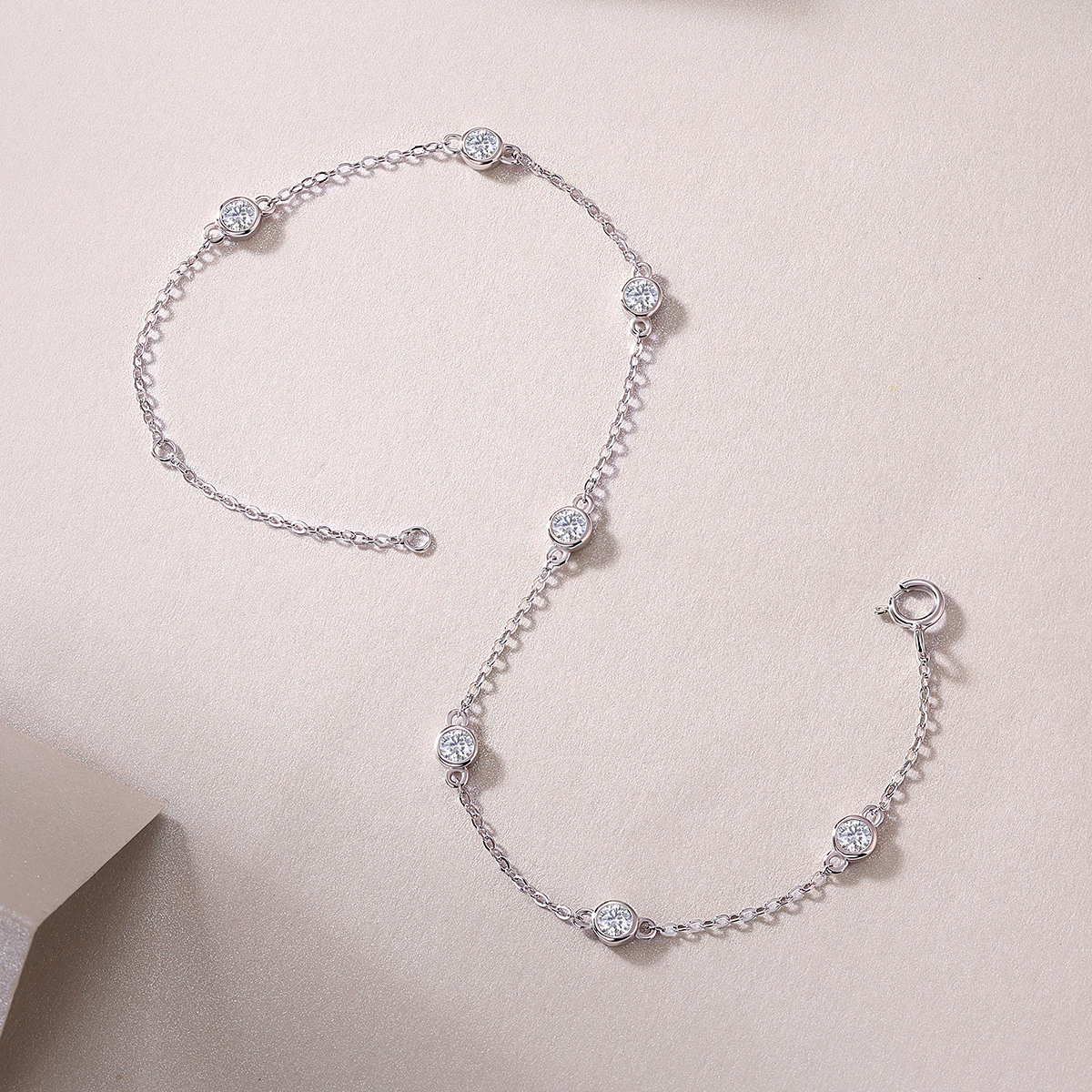 Silver 1.4g Moissanite Bracelet, 7pcs 3mm D VVS1 GRA Certified, 16&5cm Adjustable