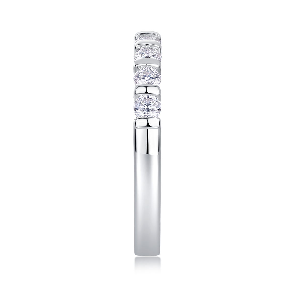 Silver 2.1g Platinum Plated Moissanite Ring, 2.8mm 8pcs D VVS1 Half Eternity Band, GRA