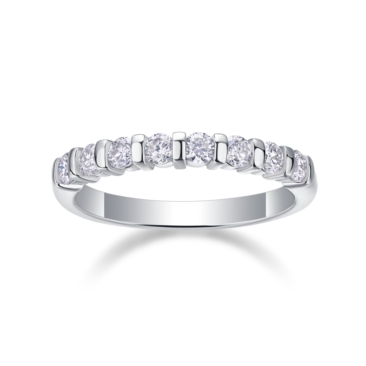 Silver 2.1g Platinum Plated Moissanite Ring, 2.8mm 8pcs D VVS1 Half Eternity Band, GRA