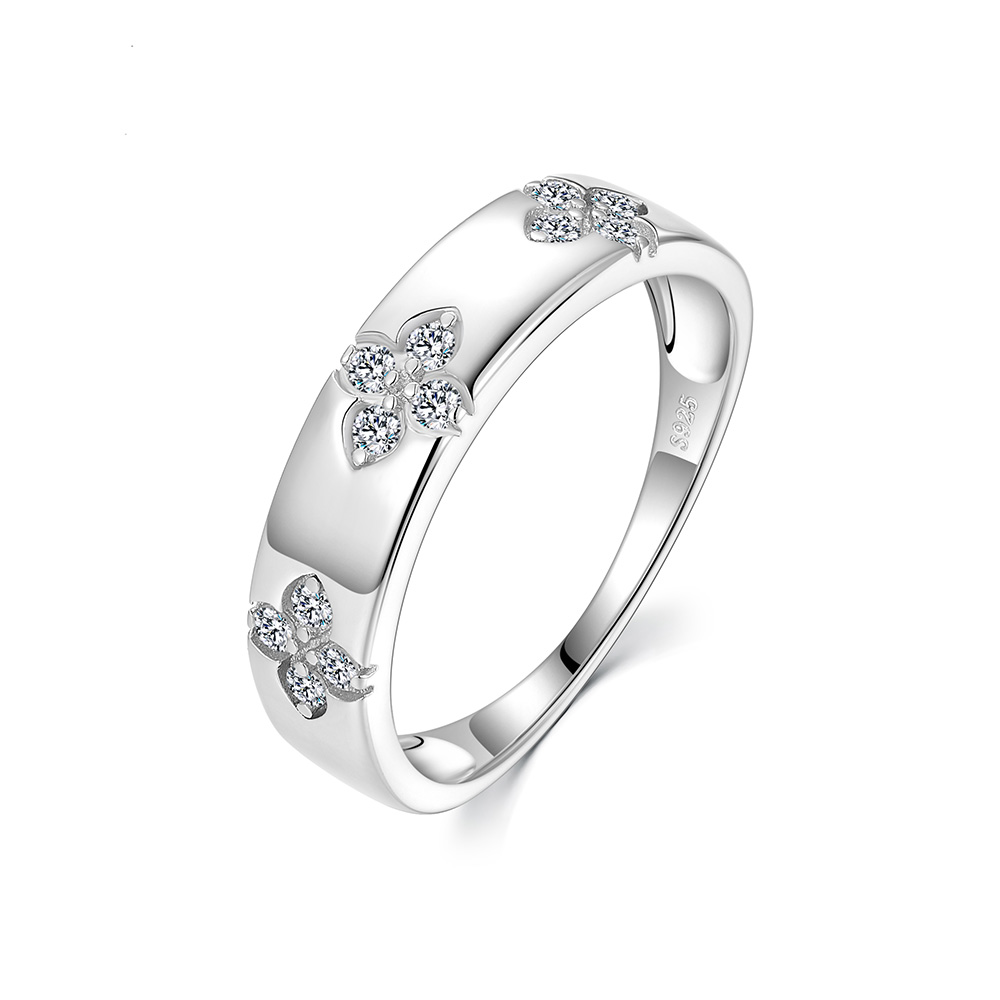 Silver 2.3g Floral Cluster Moissanite Ring, D VVS1, GRA Certified US 5-9