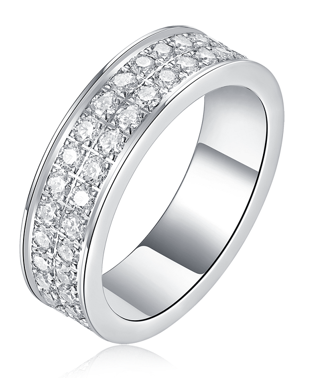 Silver 3.3g Platinum Plated Moissanite Ring, 6.0mm 68pcs D VVS1 Double Row Band, GRA