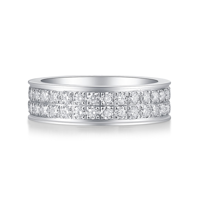 Silver 3.3g Platinum Plated Moissanite Ring, 6.0mm 68pcs D VVS1 Double Row Band, GRA