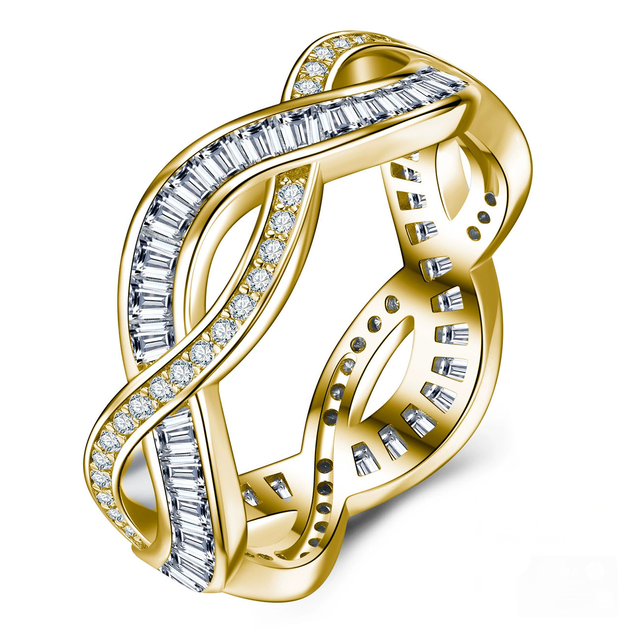 Silver 3g Baguette Moissanite Intertwined Ring, D VVS1, GRA US 5-8