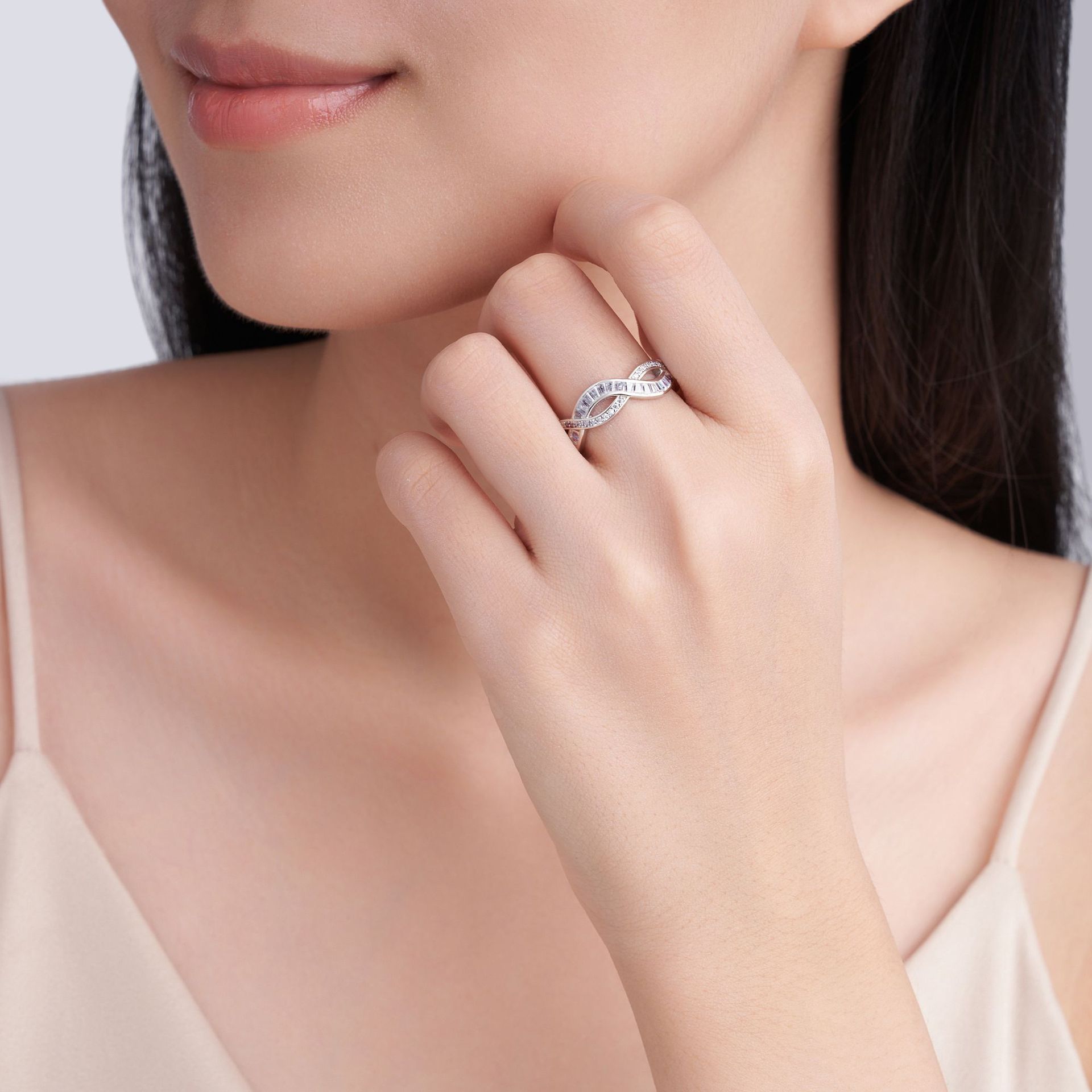 Silver 3g Baguette Moissanite Intertwined Ring, D VVS1, GRA US 5-8