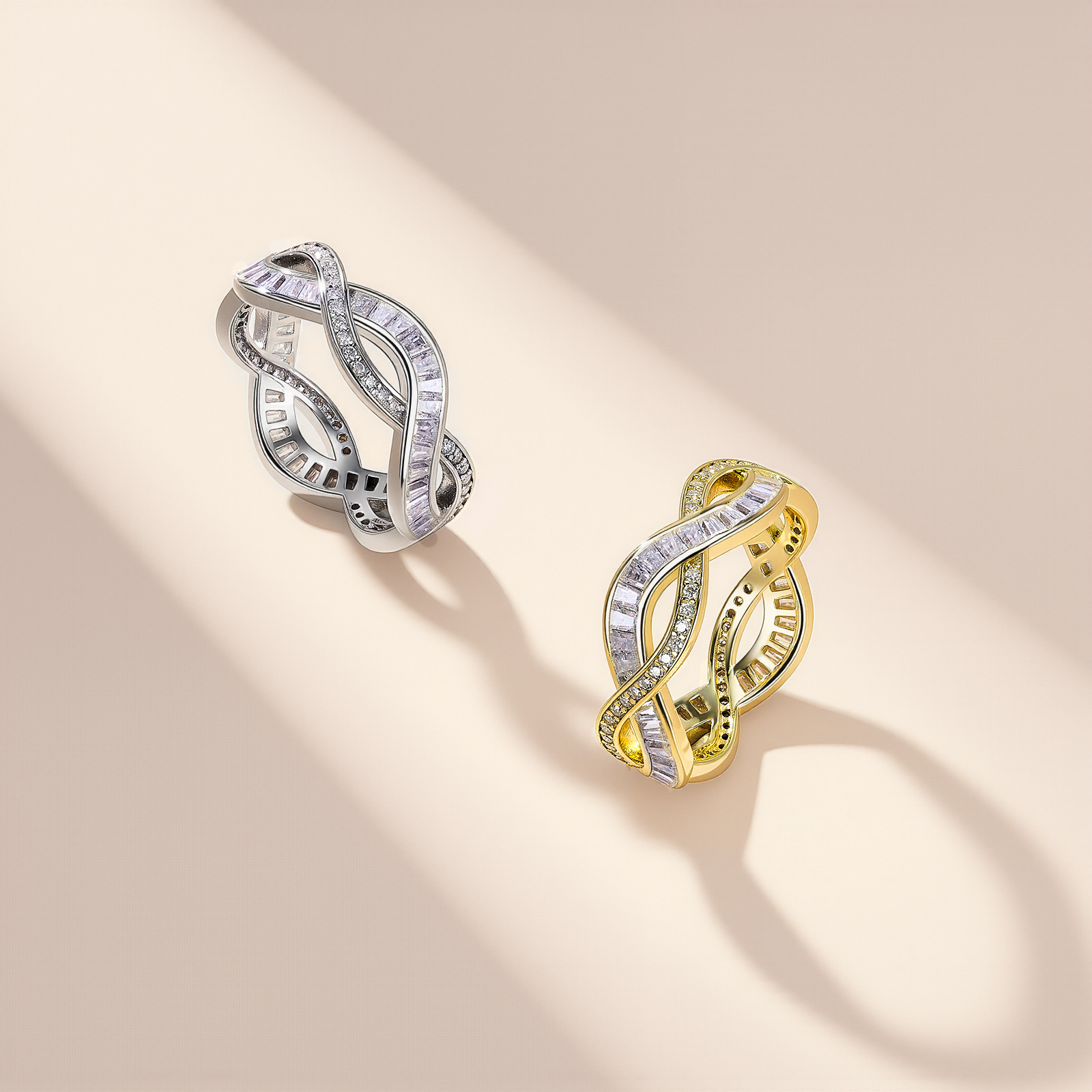 Silver 3g Baguette Moissanite Intertwined Ring, D VVS1, GRA US 5-8