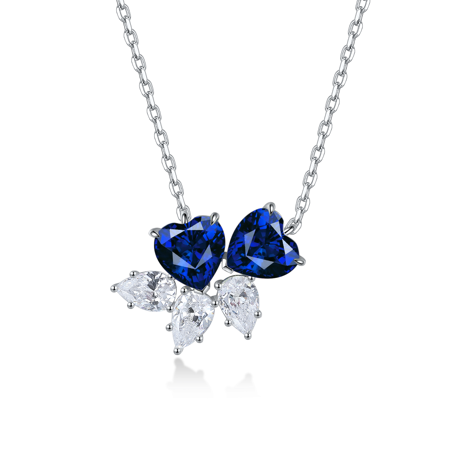 Silver 4.1g Double Heart Lab-Created Gemstone Necklace, 7mm Pendant, 4 Colors, 40&5cm