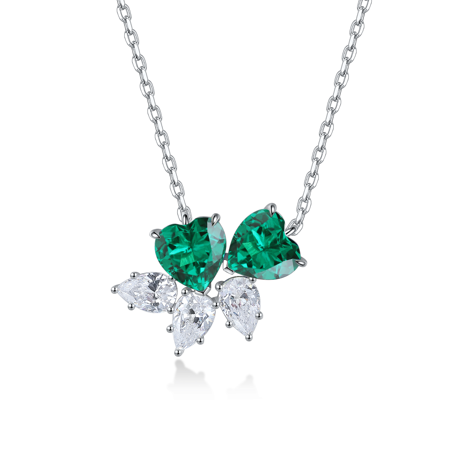 Silver 4.1g Double Heart Lab-Created Gemstone Necklace, 7mm Pendant, 4 Colors, 40&5cm