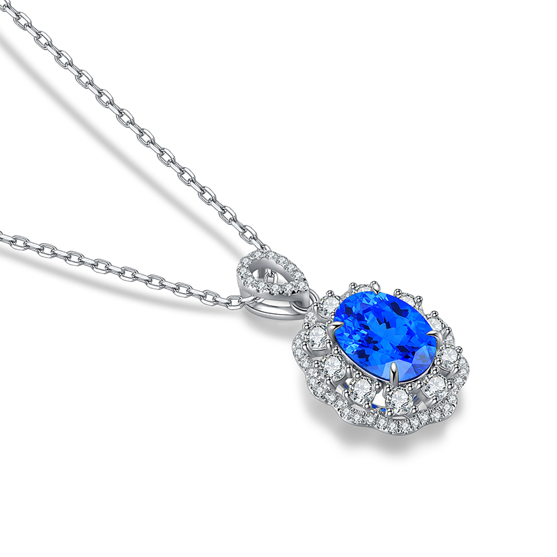 Silver 4g Lab-Created Cobalt Spinel Paraiba Necklace, 7x9mm Pendant, 40&5cm