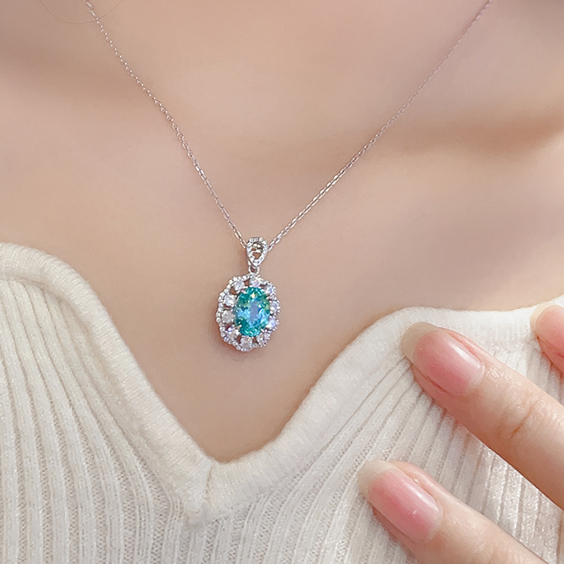 Silver 4g Lab-Created Cobalt Spinel Paraiba Necklace, 7x9mm Pendant, 40&5cm