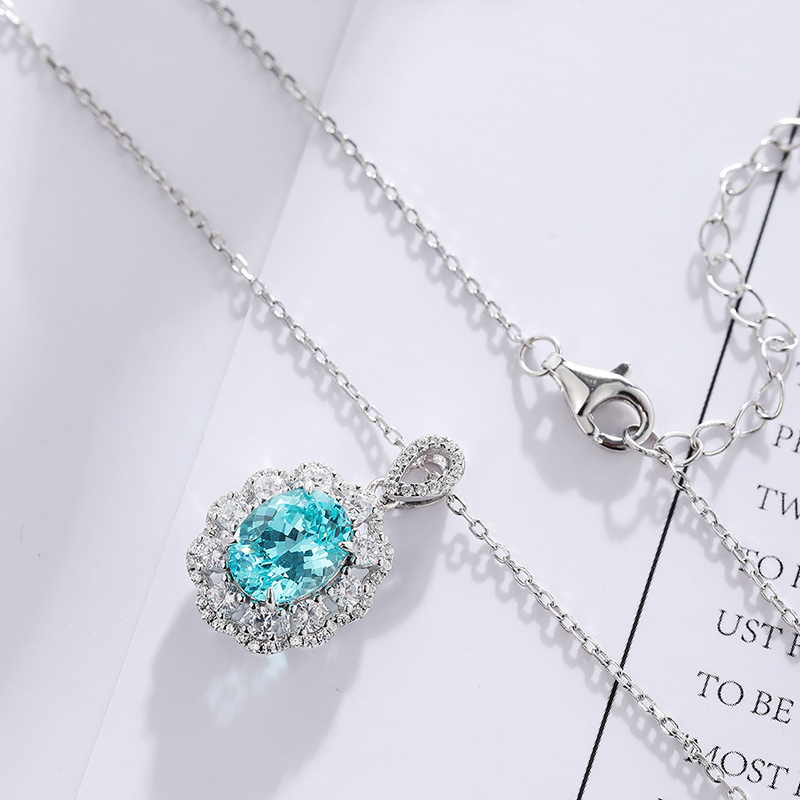 Silver 4g Lab-Created Cobalt Spinel Paraiba Necklace, 7x9mm Pendant, 40&5cm