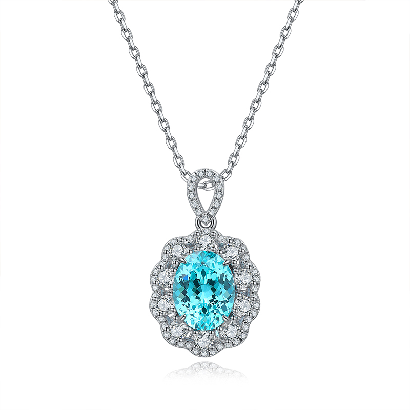 Silver 4g Lab-Created Cobalt Spinel Paraiba Necklace, 7x9mm Pendant, 40&5cm