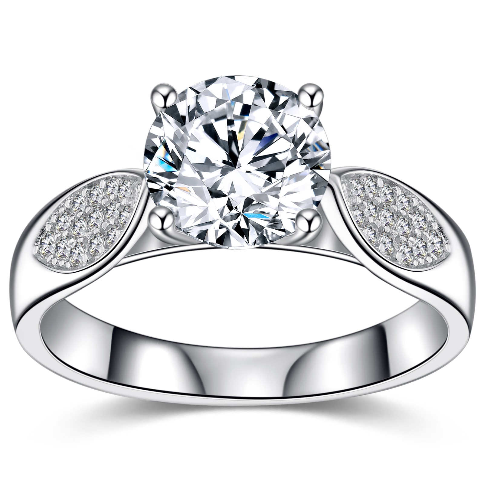 Silver 4g Leaf Design Moissanite Ring, 8mm D VVS1 Center, GRA Certified US 5-8