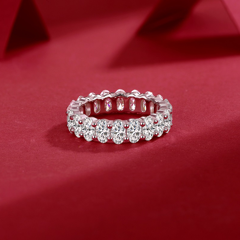 Silver 6.0g Platinum Plated Moissanite Ring, 5x3mm 20pcs D VVS1 Eternity Band, GRA