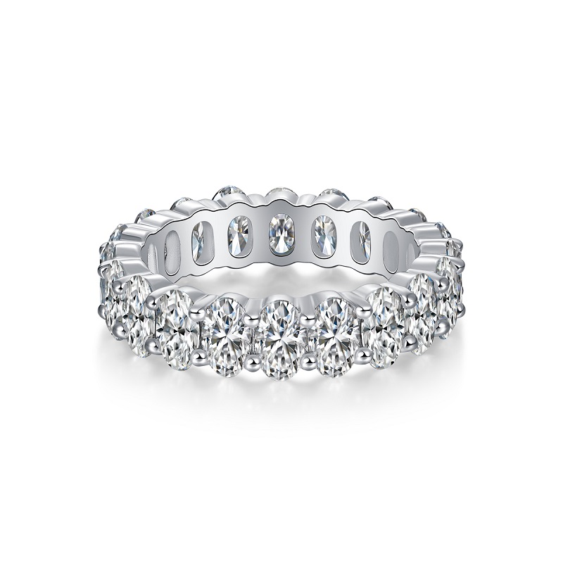 Silver 6.0g Platinum Plated Moissanite Ring, 5x3mm 20pcs D VVS1 Eternity Band, GRA