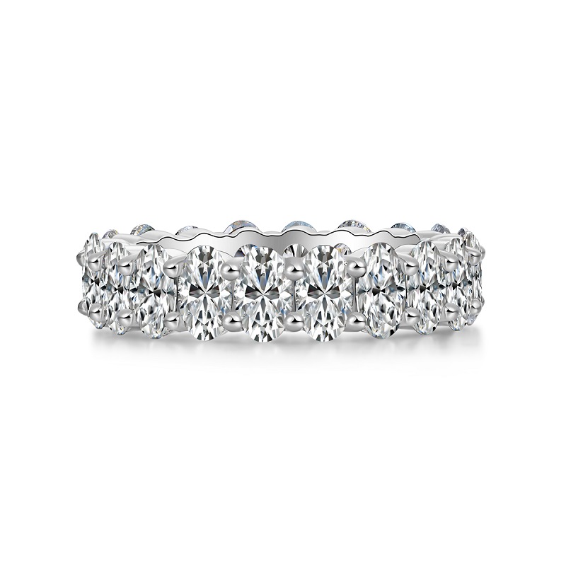 Silver 6.0g Platinum Plated Moissanite Ring, 5x3mm 20pcs D VVS1 Eternity Band, GRA