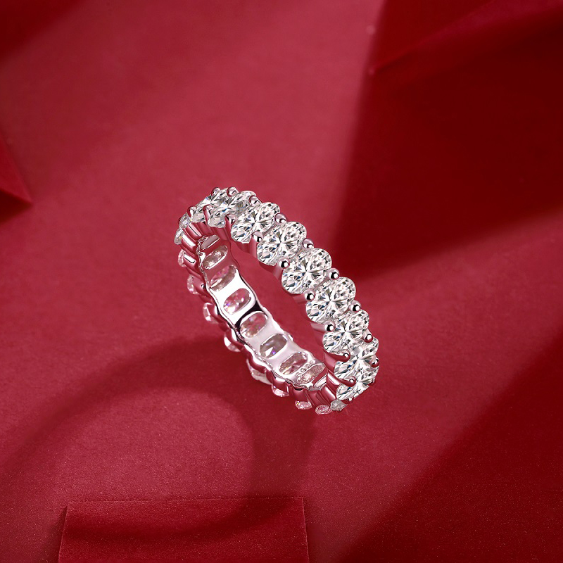 Silver 6.0g Platinum Plated Moissanite Ring, 5x3mm 20pcs D VVS1 Eternity Band, GRA