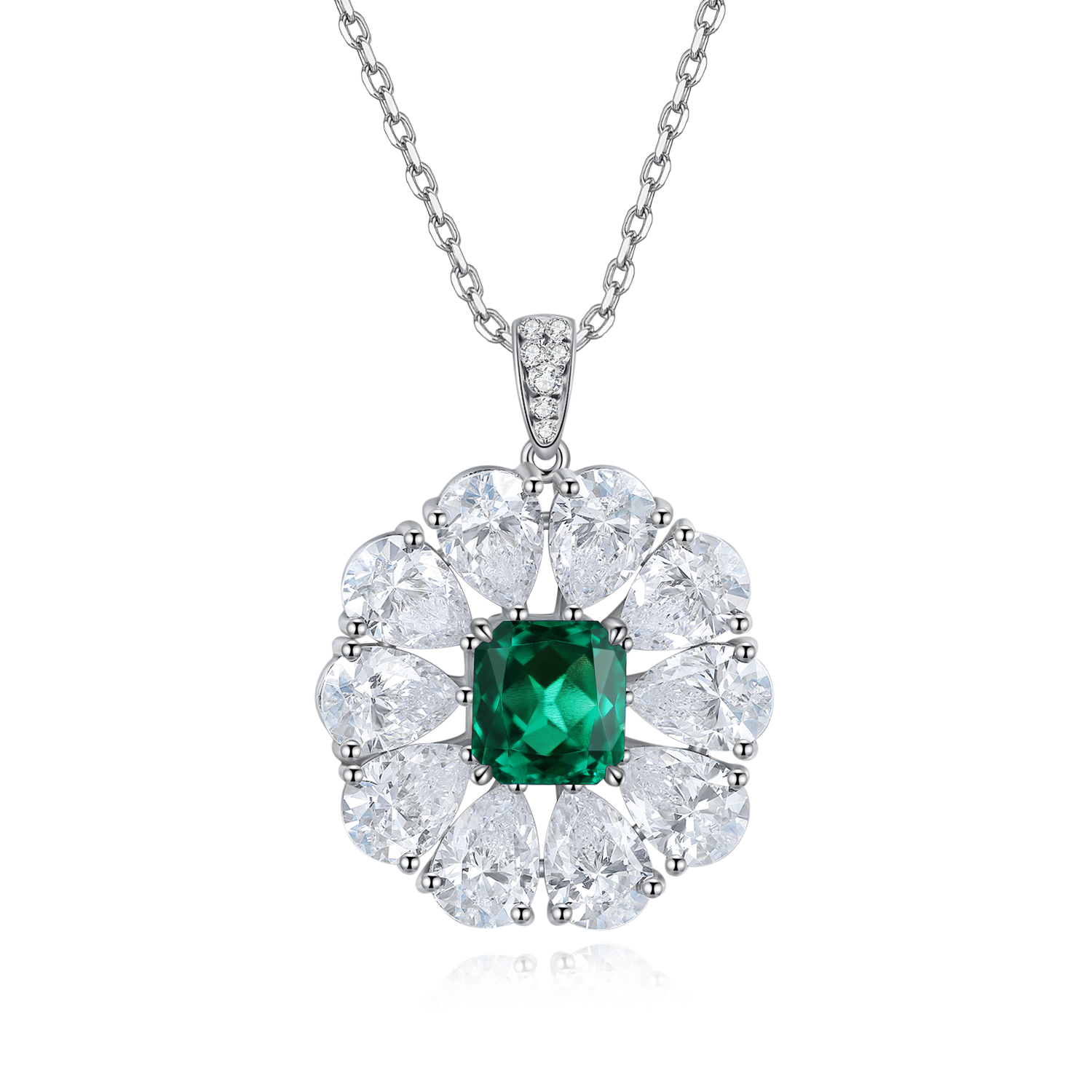 Silver 7.7g Lab-Created Gemstone Necklace, 7x7.5mm Pendant, 5 Colors, 40&5cm