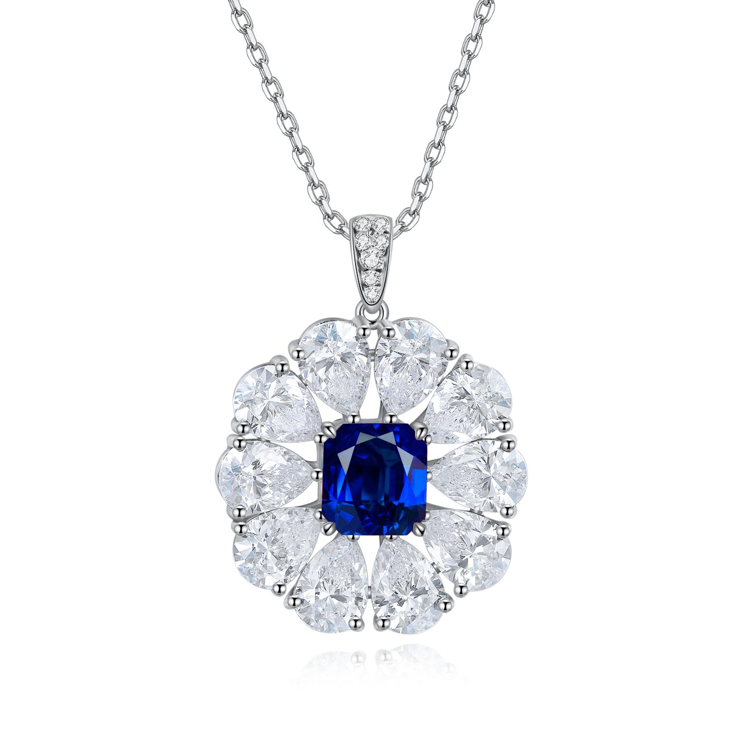 Silver 7.7g Lab-Created Gemstone Necklace, 7x7.5mm Pendant, 5 Colors, 40&5cm