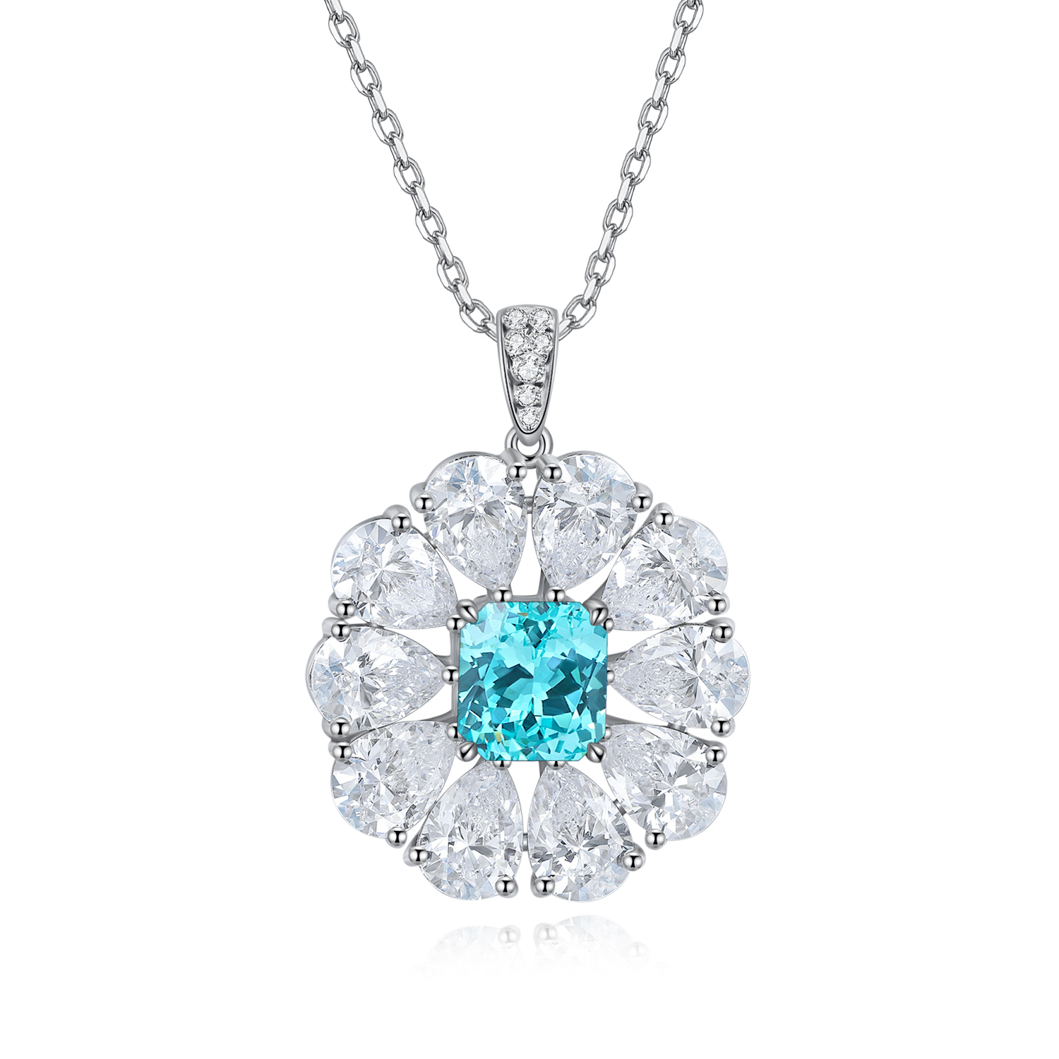 Silver 7.7g Lab-Created Gemstone Necklace, 7x7.5mm Pendant, 5 Colors, 40&5cm