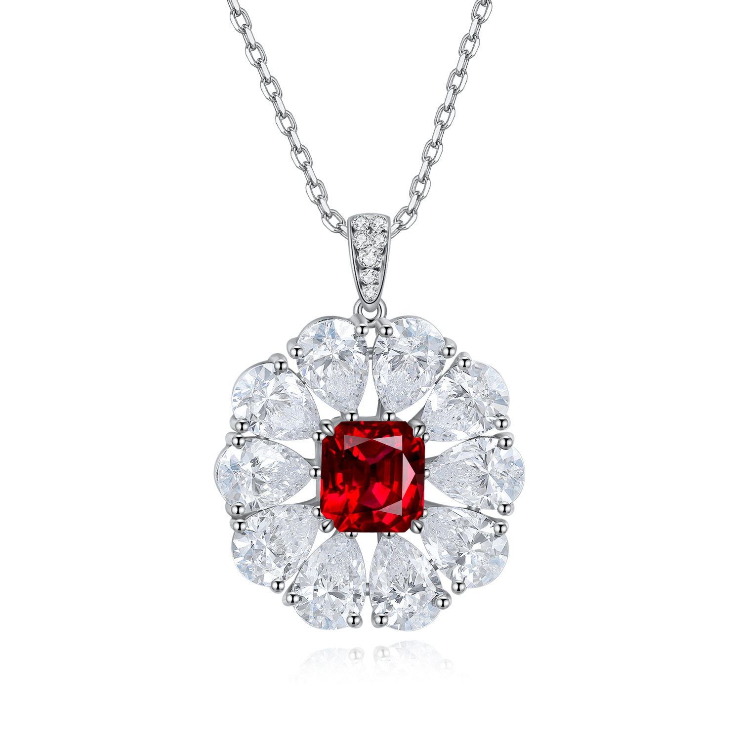 Silver 7.7g Lab-Created Gemstone Necklace, 7x7.5mm Pendant, 5 Colors, 40&5cm