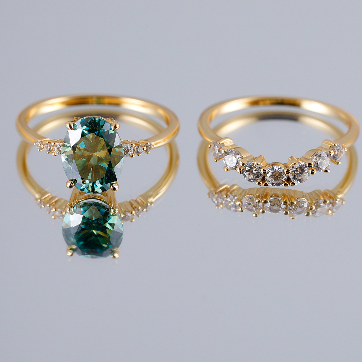 Silver Gold Plated 2ct Oval Moissanite Bridal Ring Set 9x7mm D Color VVS1 Curved Pave Band
